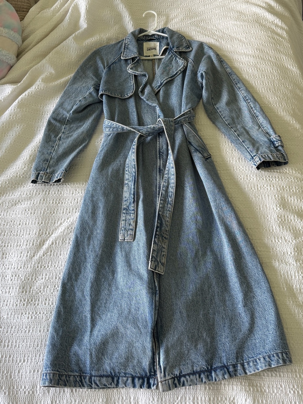 Denim Trench Coat with Belt - Light Blue